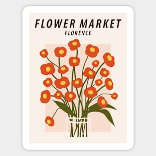 Flower market print, Florence, Posters aesthetic, Cute red flowers, Cottagecore decor, Retro Sticker